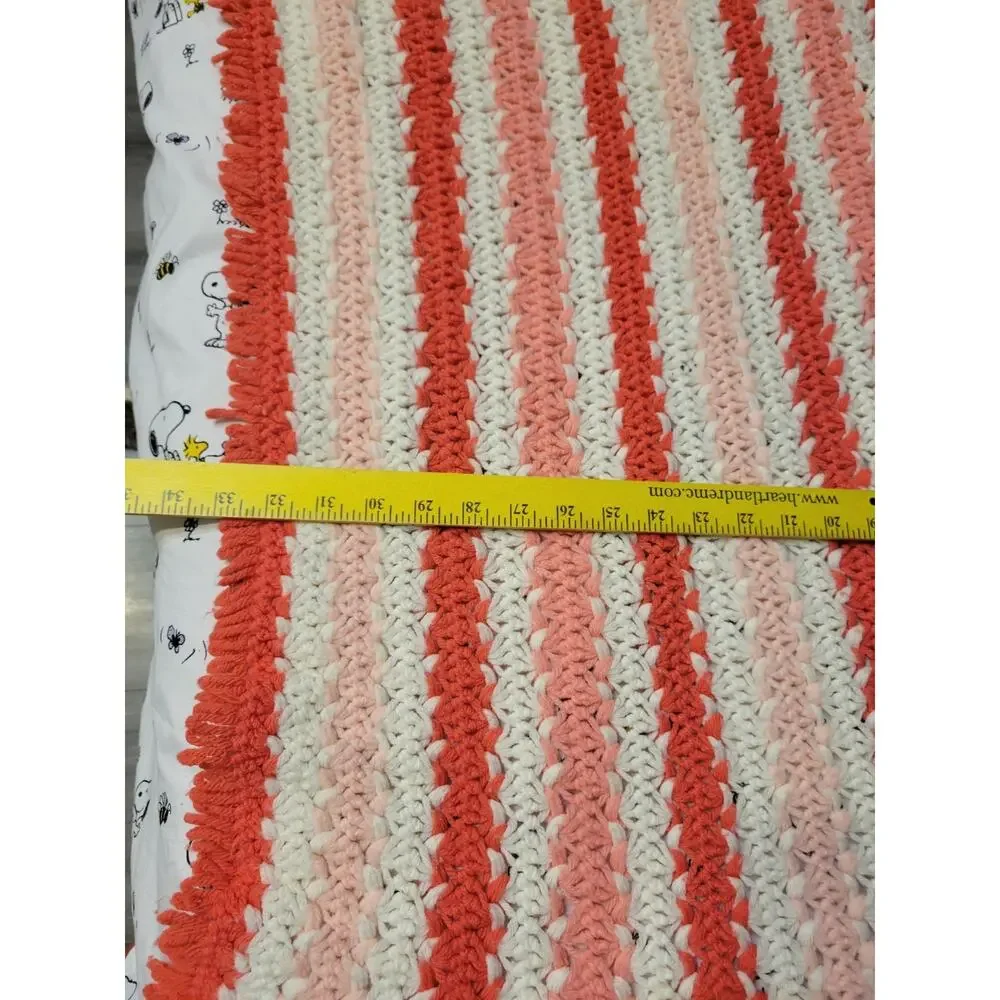 Handmade Crochet Afghan Throw Blanket RPink & White Cottage Core Gorgeous!